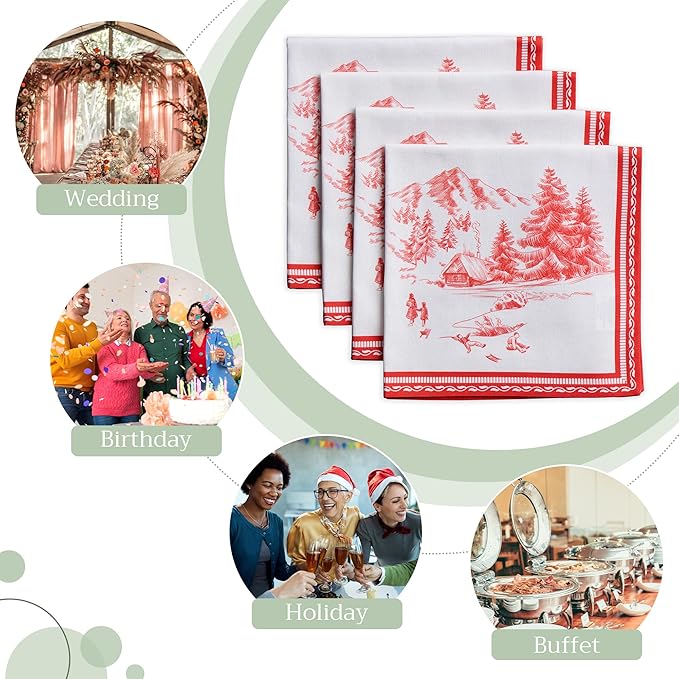 Maison d' Hermine Cloth Napkins Set of 4 100% Cotton Everyday Reusable Square Napkins Cloth Washable, Dinner, Party, Wedding, Restaurant (Winter Jouy, 20" x 20")