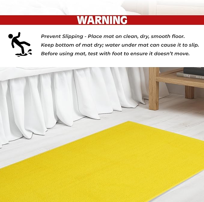 Cotton Paradise 100% Cotton Non Slip Bath Mats for Bathroom, 17x24 inch Soft Absorbent Quick Dry Machine Washable Floor Bath Mat, Yellow