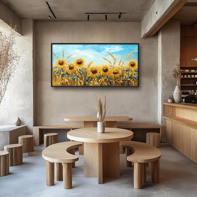 Olivine Large Wall Art, Sunflower Pictures Wall Decor, Sunflower Wheat Painting, Nature Landscape Canvas Prints, Framed Artwork for Living Room Bedroom Bathroom Office Home Decoration 60"x30"