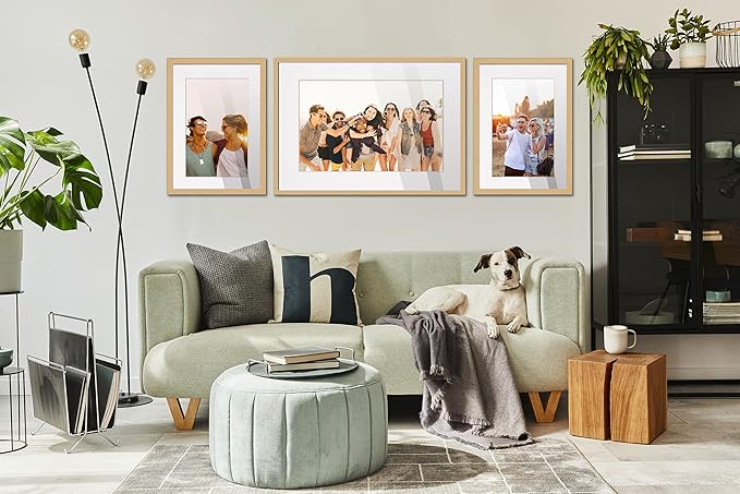 11x22 Frame Natural Wood with White Mat | 13x24 Frame Matted to 11x22 | Display Your Picture Under UV Acrylic Shatter Guard Front, with Foam Board Backing and Wall Hanging Hardware - Wall Frame