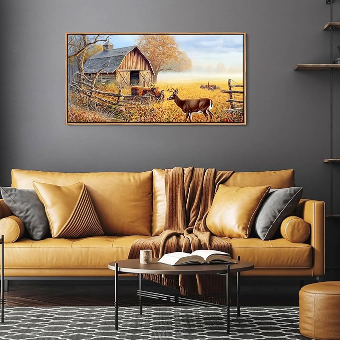 JEAWA Animal Canvas Wall Art Decor - Deer Canvas for Wall Decor,Farm Artwork Decor, Large Framed Wall Art for Living Room Bedroom, 20x40 IN