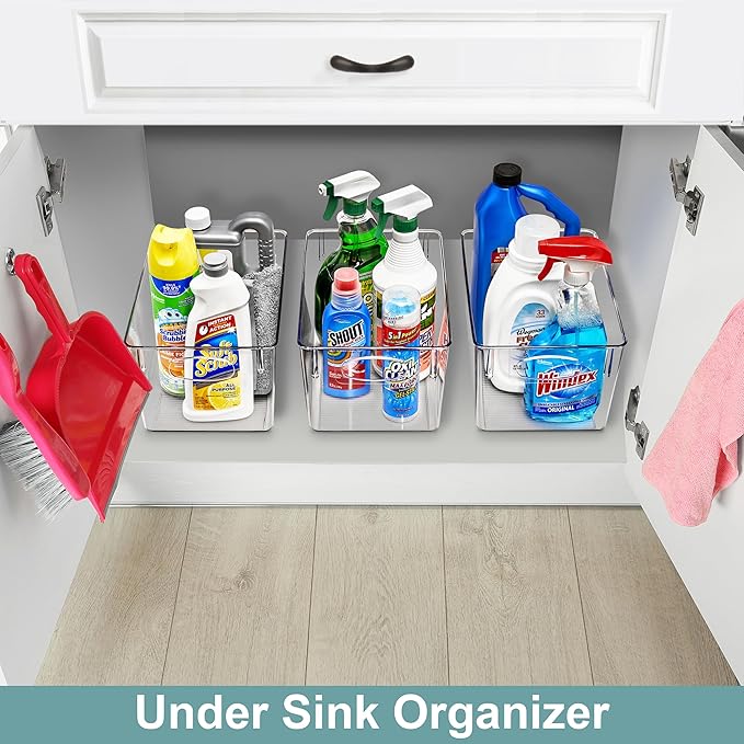 Sorbus 4 Pack Large Clear Plastic Storage Bins, Clear Organizer Bins with Handle for Kitchen, Pantry, Cabinet, Refrigerator, Craft, Toys, Clothes, Closet, Under Sink, Bathroom Organizers and Storage