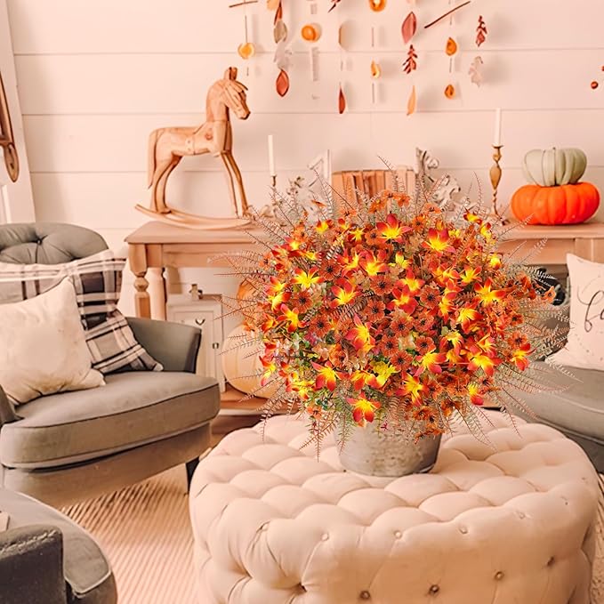 64 Pcs Artificial Fall Flower Outdoor Fake Fall Flowers UV Resistant Faux Fall Eucalyptus Plants for Home Porch Planter Garden Thanksgiving Fall Decor