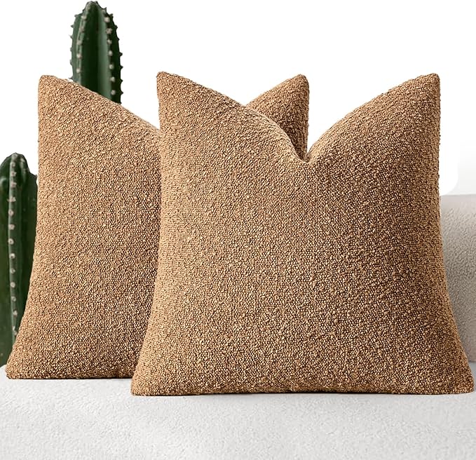 MIULEE 16x16 Inch Decorative Pillow Covers for Couch Bed Set of 2 Textured Boucle Neutral Throw Pillows Brown Accent Solid Cushion Vintage Pillowcase Cozy Soft Sofa Livingroom Home Decor