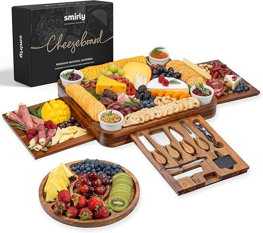 SMIRLY Charcuterie Boards Set - Large Bamboo Cheese Board Set - House Warming Gifts New Home, Wedding Gift for Couple, Bridal Shower Gift, Birthday Gifts for Women
