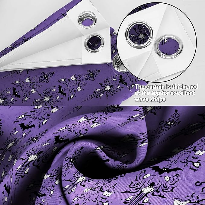 Halloween Haunted Mansion Blackout Curtains Purple Spooky Scary Decorate Goth Gothic Decor for Women Men Boys Girls Home Bedroom Living Room Grommet Window Drapes 2 Panel Set, 52x63 Inch