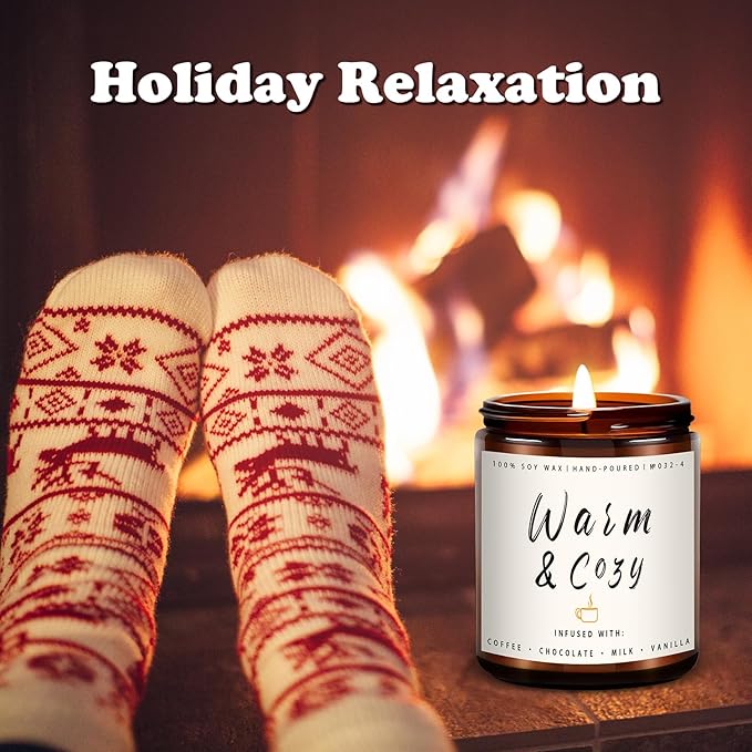 Warm & Cozy Soy Scented Candle - Holiday Scent for Home & Winter Christmas Gifts