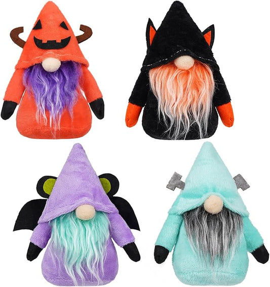 Halloween Gnomes Plush Set of 4, 6.2"x3.8" Soft Scandinavian Tomte Witch Gnome Decorations with Weighted Sand Bottom, Spooky Tiered Tray & Shelf Sitter Plush for Halloween Party Home Decor