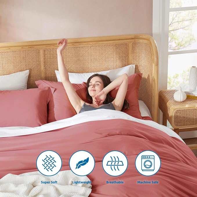 Nestl Pink Clay California King Duvet Cover Sets - Soft Double Brushed Cal King Duvet Cover, 3 Piece, with Button Closure, 1 Duvet Cover 104x98 inches and 2 Pillow Shams