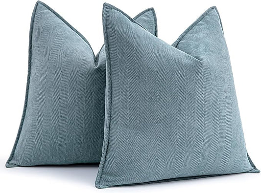 MIULEE Pack of 2 Dusty Blue Decorative Pillow Covers 26x26 Inch Soft Chenille Luxurious Couch Throw Pillows Farmhouse Cushion Covers Euro Shams with Elegant Design for Sofa Bed Living Room Home Decor