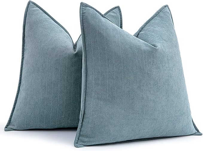 MIULEE Pack of 2 Dusty Blue Decorative Pillow Covers 22x22 Inch Soft Chenille Luxurious Couch Throw Pillows Farmhouse Cushion Covers Euro Shams with Elegant Design for Sofa Bed Living Room Home Decor