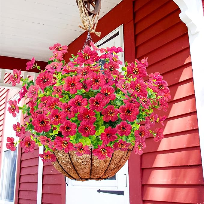 Agusbagli 10 Bundles Artificial Flowers Outdoor UV Resistant Fake Flowers No Fade Faux Plastic Greenery Shrub Plants for Wedding Home Garden Window Box Fireplace Thanksgiving Christmas Decor, Rose Red