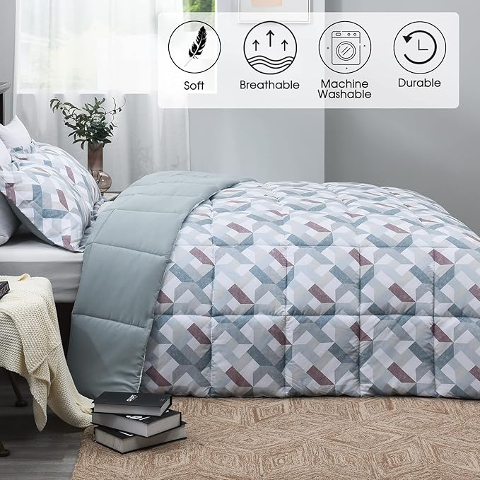 Basic Beyond King Size Comforter Set - Printed Geometry Pattern Comforter Set King Size,Lightweight Down Alternative Bed Comforter King Set(Geometry,King)