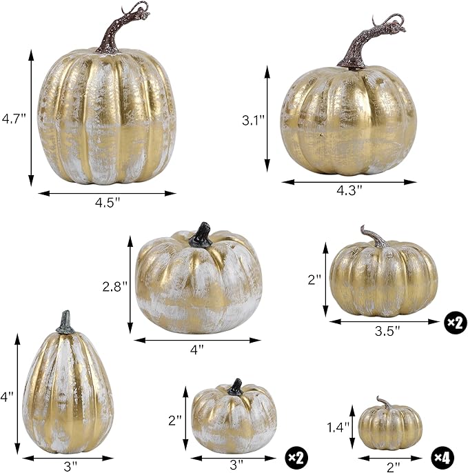 winemana 12 Pcs Thanksgiving Pumpkin Decorations, Assorted Sizes Artificial Foam Golden Pumpkins Fall Autumn Decor for Harvest Table Home Indoor Outdoor