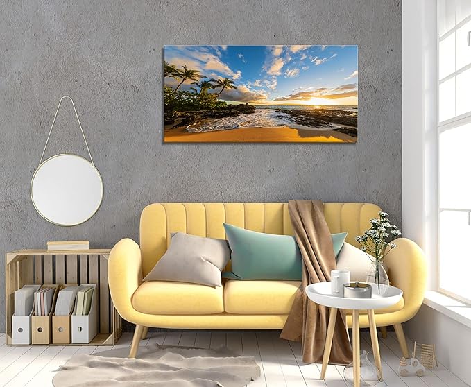 DZL Art S75462 Large Beach wall art Secret Beach at sunset, Maui, Hawaii Canvas Wall Art For Living Room Decoration Nature Picture Canvas Prints Painting for for Office Wall Decor Home Decorations