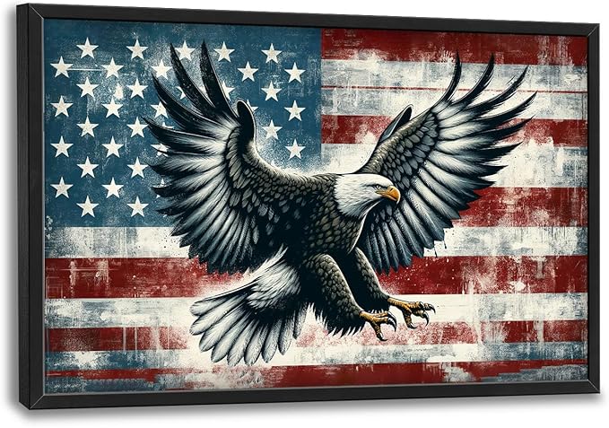 Flintis Large Bald Eagle Wall Art Eagle American flag Pictures Wall Decor Abstract Animal Canvas Painting Print Artwork Decoration Framed for Living Room Bathroom Master Bedroom Office 36L x 24W