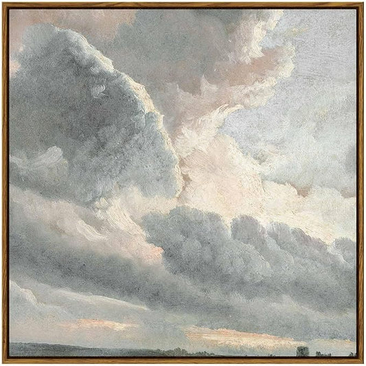 InSimSea Square Framed Canvas Wall Art, Vintage Nature Wall Decor, Sky Clouds Sunset Wall Art Prints for Living Room, Classical Retro Paintings for Bedroom Office Home Decoration 24"x24"