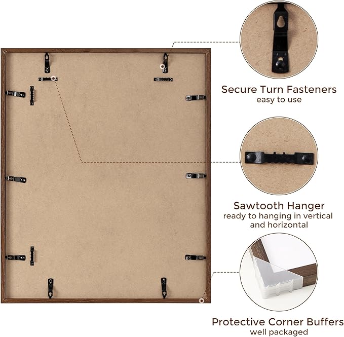 Fun Memories Solid Oak Walnut 18x22 Picture Frame with Real Glass, Matted for 15x20, Home Decor (Walnut, 1 Pack)