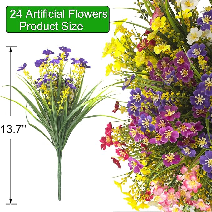24 Bundles Artificial Faux Flowers Outdoor Plants for Autumn Summer Decoration,Fake Silk Realistic UV Resistant Colorful Daisy for Outside Home Porch Patio Balcony Yard Decor