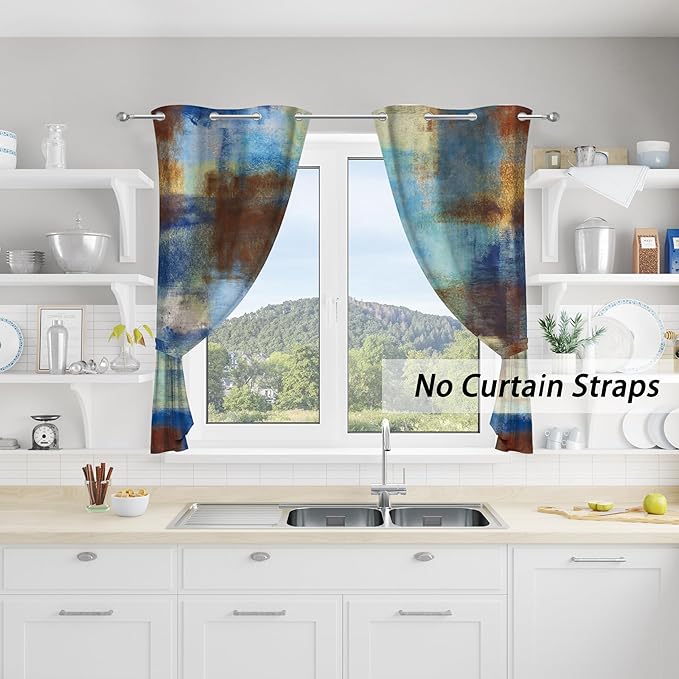 Asuexpect Abstract Curtains 2 Panels Abstract Rust Curtain Room Darkening Grommet Window Treatments Modern Decorative for Bedroom Living Room, 26x36 Inches, Blue Rust