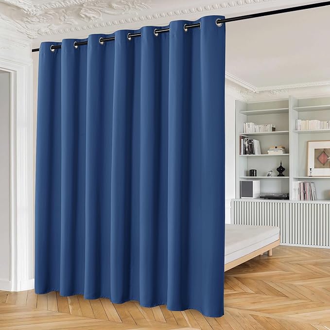 Beauoop 100% Blackout Curtains 84 Inches Long for Patio Sliding Door Blue Solid Extra Wide Room Darkening Thermal Insulated Room Divider Soundproof Grommet Window Treatment Drapes,100x84 Set of 1