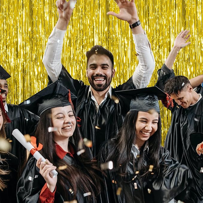 5 Pack Foil Curtain Backdrop Gold Metallic Tinsel Foil Fringe Curtains Photo Booth Props for Birthday Wedding Engagement Baby Shower Bachelorette Christmas Holiday Celebration Party Decorations