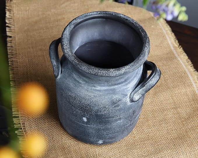 Quoowiit Ceramic Rustic Farmhouse Vase, Distressed Decorative Flower Vases for Home Decor, Ideal Shelf Decor, Grey Boho Vase for Living Room Bedroom Kitchen Office Centerpiece Table Decorations