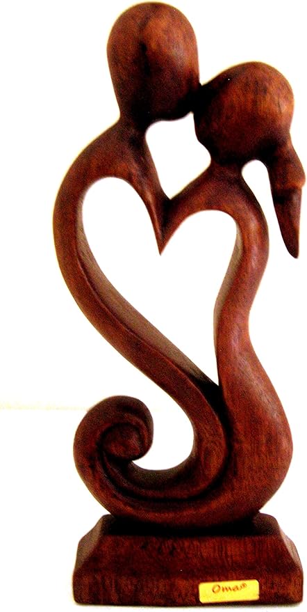 OMA Wooden Hand Crafted Romantic Love Statue Eternal Love Kiss Figurine Home Decor Gift