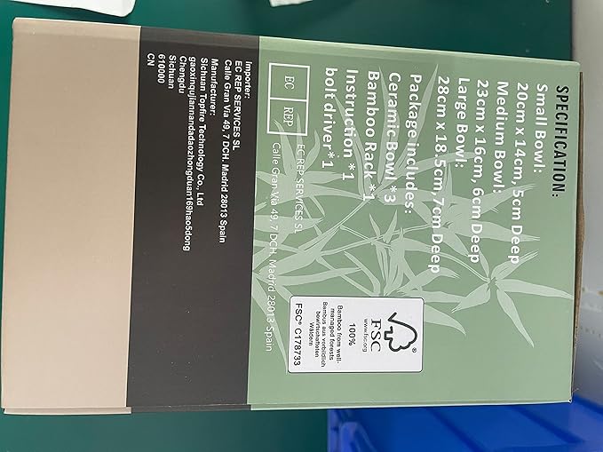 SEVEN SPARTA Fruit Bowl for Kitchen Counter - 3 Tier Ceramic Serving Bowls with Bamboo Stand, Tiered Fruit Basket for Fruit Vegetable Storage, Cake, Dessert, Nuts, Snack, Salad (Dishwasher safe)