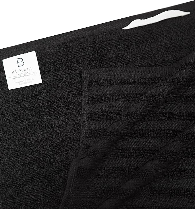 Premium Kitchen Towels 20”x 28”- 6 Pack | Large Cotton Kitchen Towels | Hand Towels for Kitchen | Flat & Terry Towel | Dish Towels | Highly Absorbent Tea Towel with Hanging Loop | Black Striped