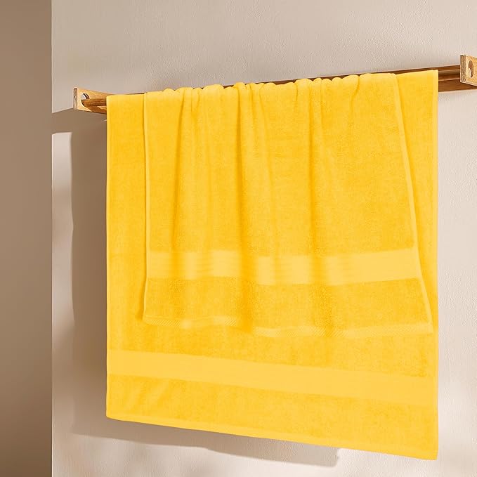 GLAMBURG Premium Cotton 4 Pack Bath Towel Set - 100% Pure Cotton - 4 Bath Towels 27x54 - Ideal for Everyday use - Ultra Soft & Highly Absorbent - Mustard Yellow