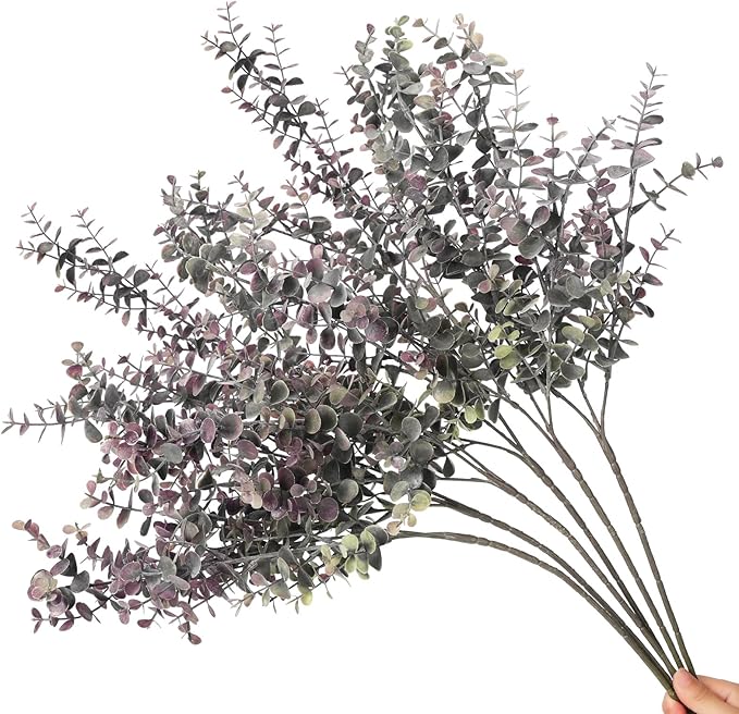 Janinka 6 Pcs 25'' Artificial Eucalyptus Leaves Fall Stems for Vases Autumn Floral Arrangements Fall Decorations Artificial Plants Fake Plant for Office Home Party Garden Fireplace Farmhouse Decor