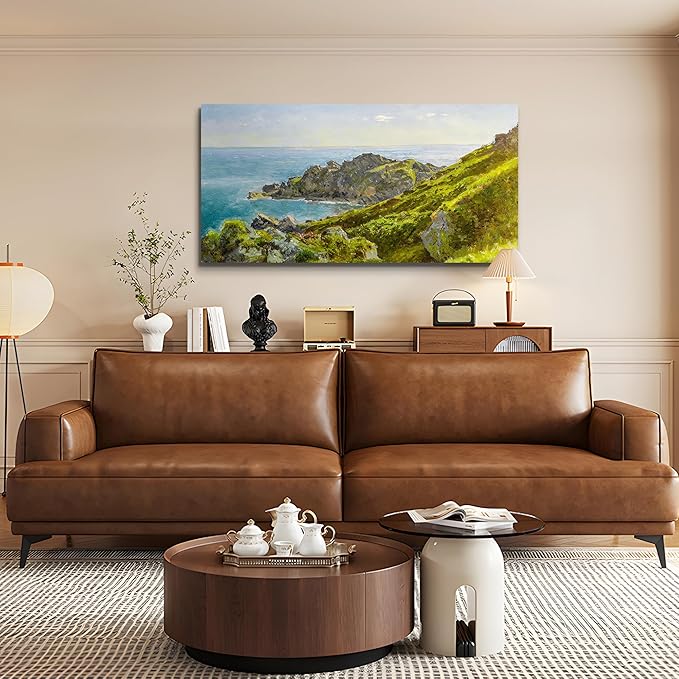 crmotu Large Wall Art for Living Room, Coastal Landscape Vintage Decor Pictures, Mountain Sea Scenic Canvas Prints, Nature Seascape Wall Paintings for Bedroom, Farmhouse Bathroom Decor 30"X60"