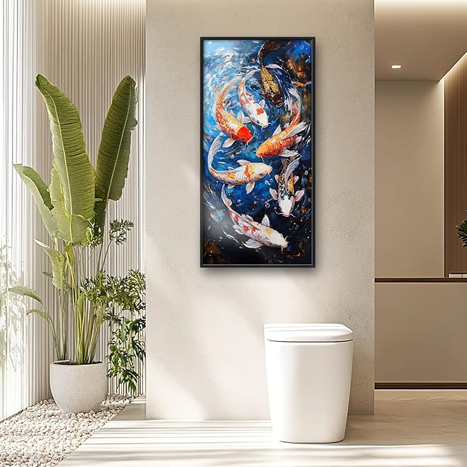 Lovira Koi Fish Large Wall Art Traditional Chinese Feng Shui Canvas Wall Decor Pictures Prints Painting Framed Home Vertical Artwork for Living Room Bedroom Bathroom Kitchen 30"x60"