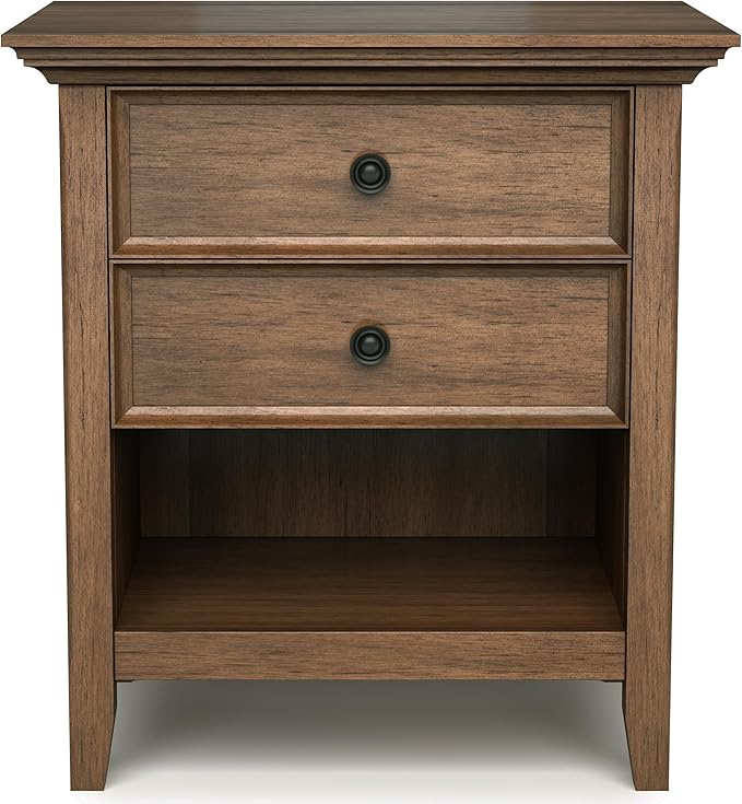 SIMPLIHOME Amherst SOLID WOOD 24 inch Wide Transitional Bedside Nightstand Table in Rustic Natural Aged Brown, for the Living Room and Bedroom