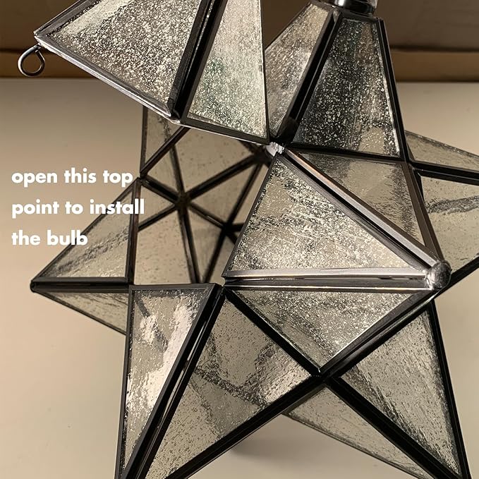 16'' Large Moravian Star Pendant Light Clear Glass Hanging Star Lights with Ajustable Chain for Kitchen Bedroom Entryway Dining