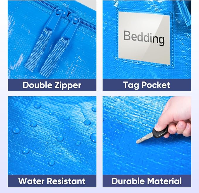 TICONN 2 Pack Extra Large Moving Bags with Zippers & Carrying Handles, Heavy-Duty Storage Tote Moving Boxes for Space Saving (2 Pack, Sky Blue)