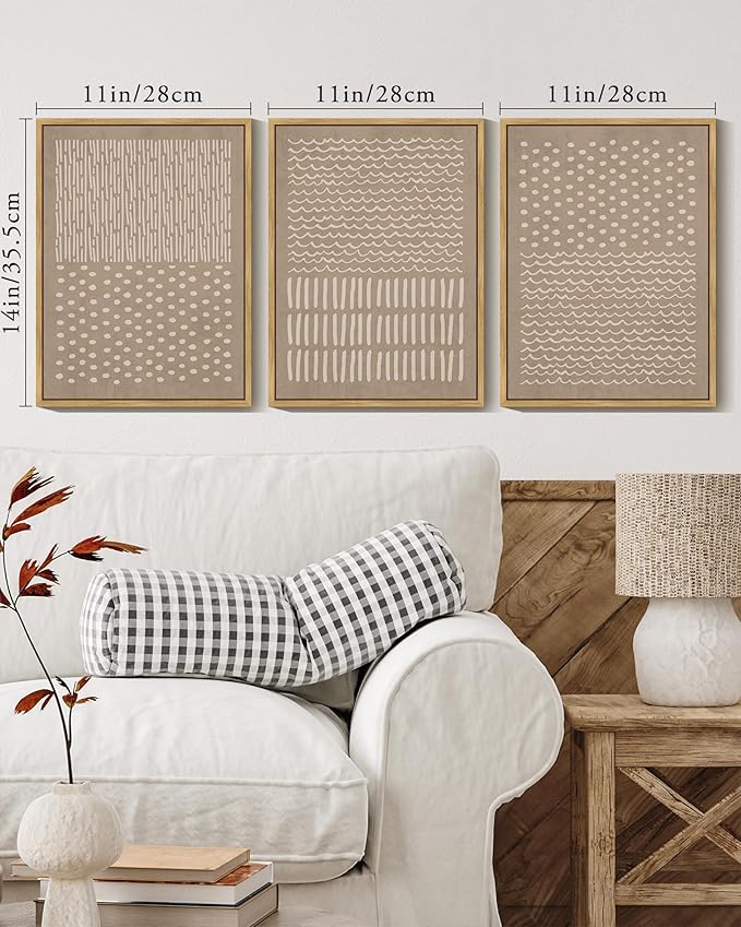 KUVIOKE Boho Mid-Century Modern Wall Art Framed Neutral Retro Minimalist Geometric Prints Rustic Bohemain Artwork Kitchen Dining Room 11x14in (Natural Framed)
