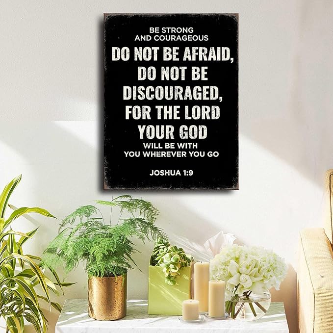 Be Strong and Courageous Joshua 1:9 Bible Verse Canvas Wall Art - Christian Scripture Inspirational Wall Decor for Prayer Room, Faith-Based Home Decor, Religious Gift for Women, Motivational Spiritual Living Room,bedroom Art. 16"X24",A-411