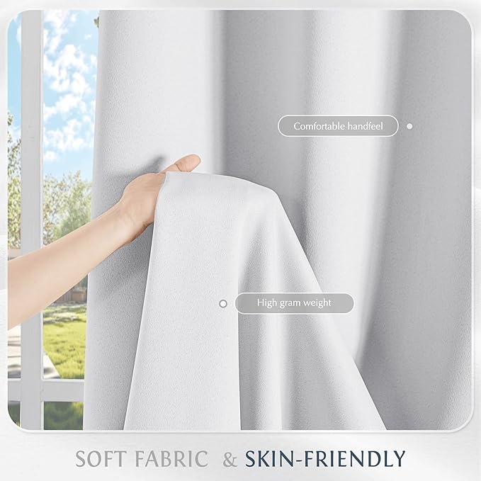 Beauoop White 100% Blackout Curtains 63 Inch Long 2 Panels for Bedroom Living Room Solid Room Darkening Thermal Insulated Soundproof Energy Saving Grommet Top Window Treatment Drapes,52x63 2 Set