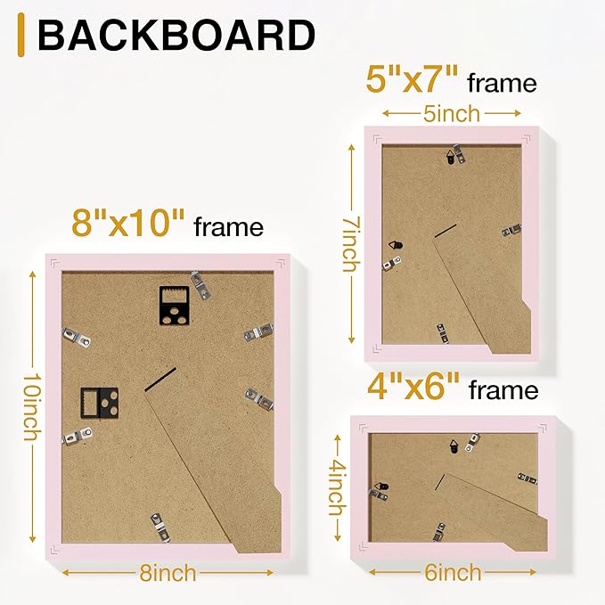 Vittanly 10 Pack Picture Frames Collage Wall Decor, Gallery Frame Set for Wall Mounting or Tabletop Display, Multi Sizes Including 2pcs 8x10, 4pcs 5x7, 4pcs 4x6, Pink