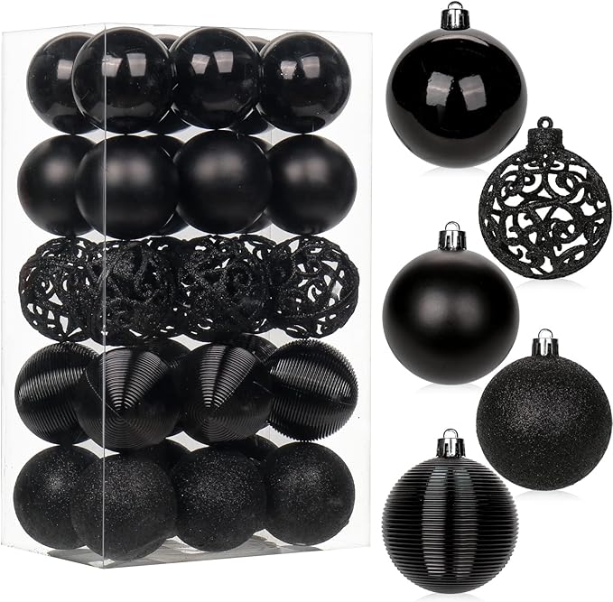 30PCS 2.36" Christmas Ball Ornaments Shatterproof Black Christmas Tree Decorations Xmas Tree Balls Halloween Ornaments Décor