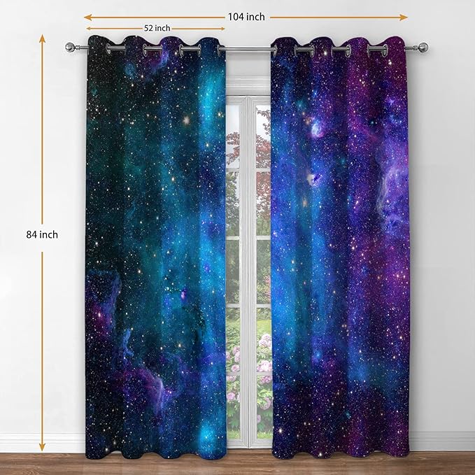 Jekeno Galaxy Blackout Curtains Outer Space Nebula Universe Starry Sky Stars Decor for Home Bedroom Living Room Grommet Window Drapes 2 Panel Set, 52"x84"