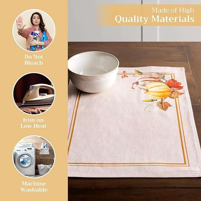 Maison d' Hermine Placemats Set of 4 100% Cotton Washable Cloth Place Mats, Reusable Table Mats for Kitchen Dining Decoration, Party, Wedding, Restaurant (Potiron, 13" x 19")
