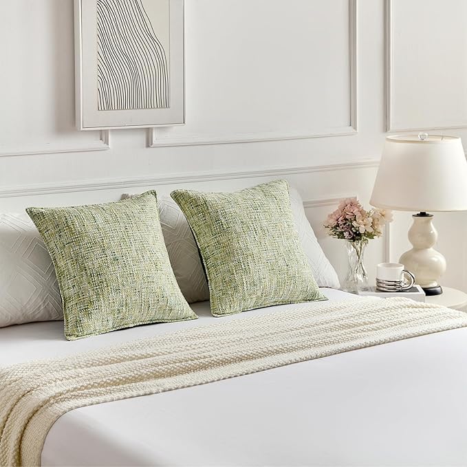 FUTEI Green Decorative Throw Pillow Covers 24x24 Inch Set of 2,Soft Chenille Tweed Textured Euro Pillow Shams,Modern Home Decor for Couch Bed Living Room