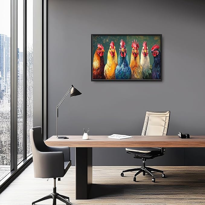 Olivine Rooster Large Wall Art, Farmhouse Rooster Pictures Wall Decor, Vintage Chicken Canvas Prints Painting, Framed Artwork for Dining Room Living Room Bedroom Bathroom Office Home Decor 36"x24"