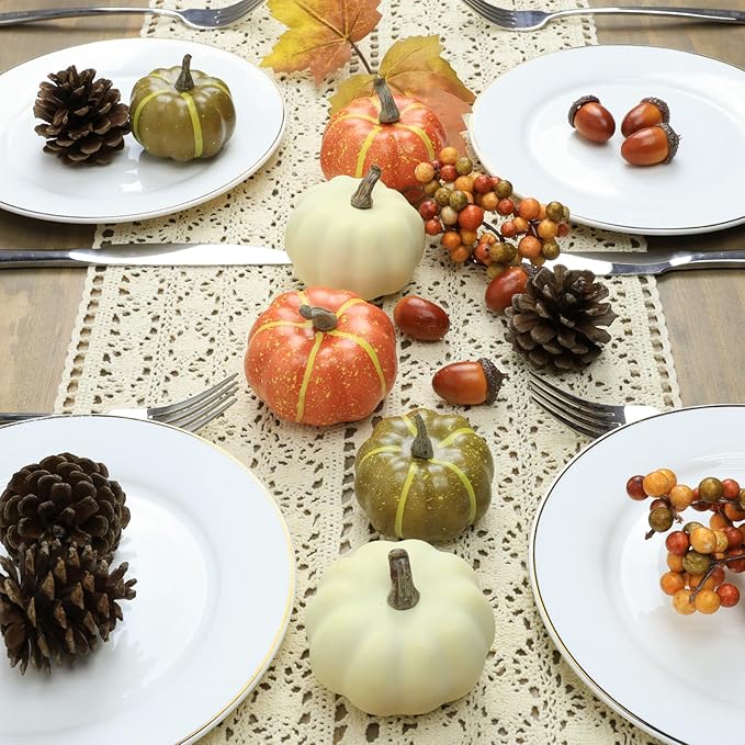 20 Pcs Realistic Fall Mini Pumpkin Decorations, Pumpkin Decor with Maple Leaves, Pine Cones, Acorns,Thanksgiving Decorations Indoor for Home Farmhouse Harvest Thanksgiving Table Decor