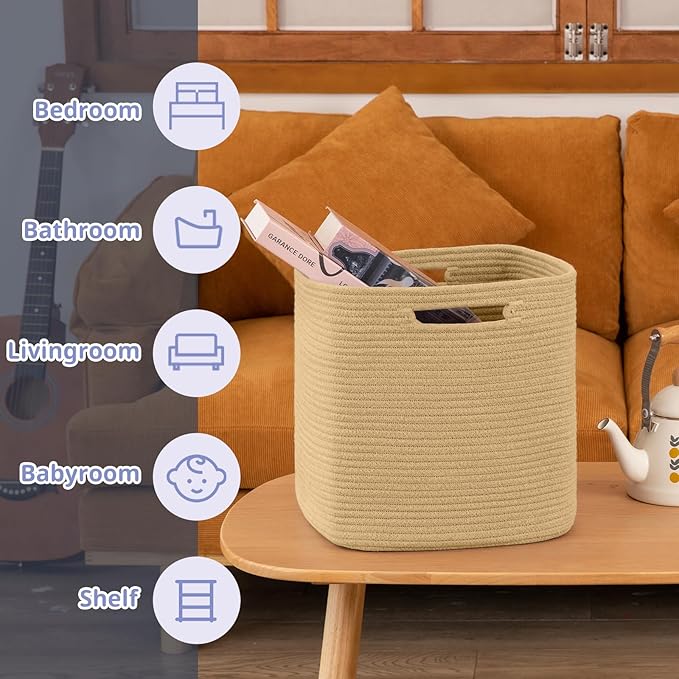 OIAHOMY Storage Cubes, 13 Inch Cube Storage Organizer, Collapsible Storage Bins, Baskets for Organizing, Storage Bins for Shelves-Hemp Yellow, 2-PACK