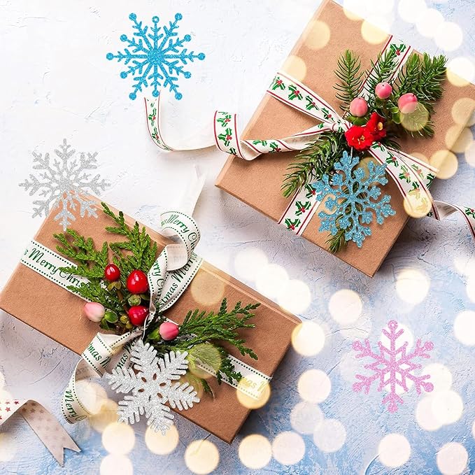 Winter Snowflake Hanging Ornaments Decors, Frozen Snowflakes Ceiling Streamers Sparkly Snow Decor for Christmas Birthday Winter Wonderland New Year, Glitter Pink Blue Sliver Snowflake Garland