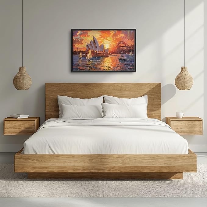 Sydney Opera House Large Wall Art for Living Room Framed, Sydney Wall Decor Pictures, Cityscape Canvas Print Painting, Aesthetic Artwork Bedroom Office Home Decor 36"x24"